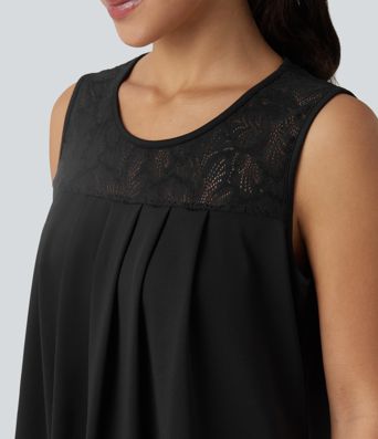 Round Neck Contrast Lace Casual Tank Top