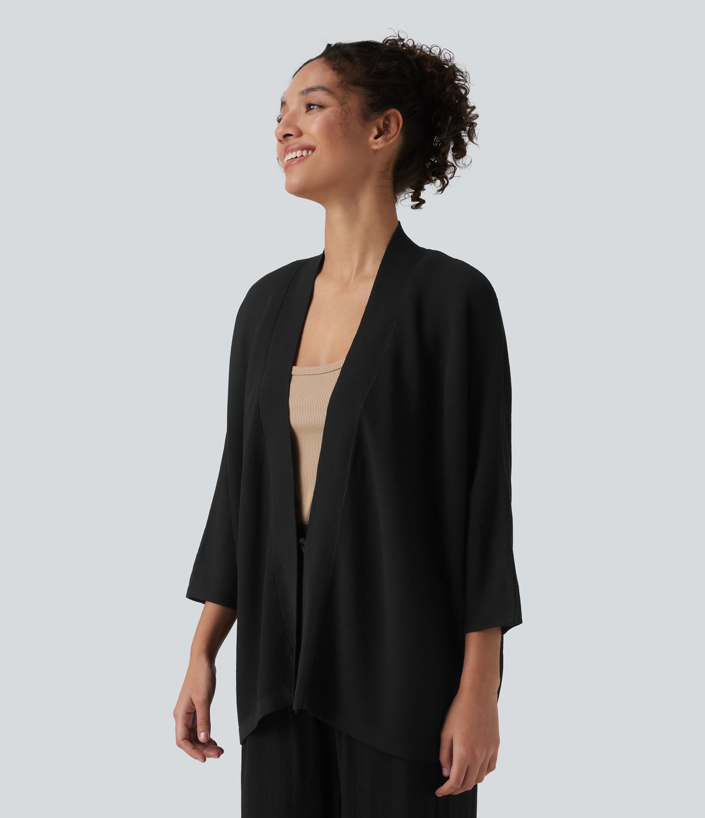 Cárdigan casual abierto al frente con mangas 3/4