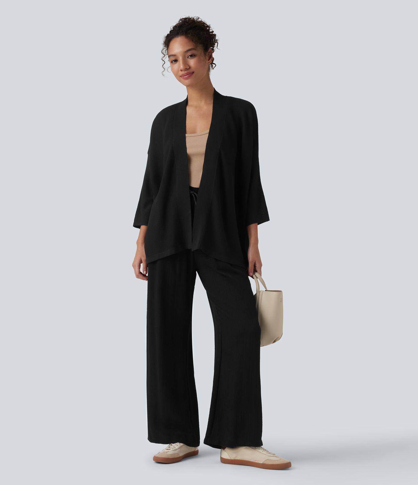 Cárdigan casual abierto al frente con mangas 3/4