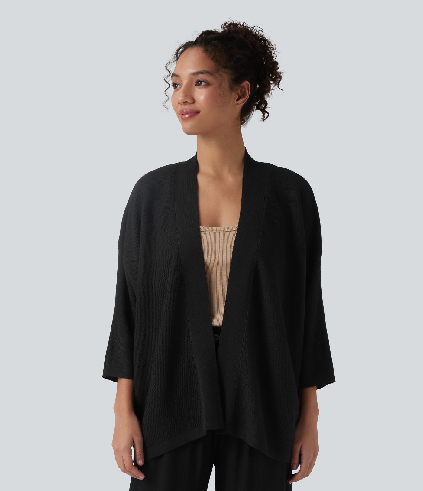 Cárdigan casual abierto al frente con mangas 3/4