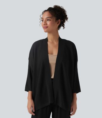 Cárdigan casual abierto al frente con mangas 3/4