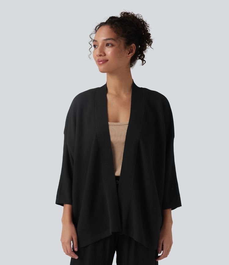 Cárdigan casual abierto al frente con mangas 3/4