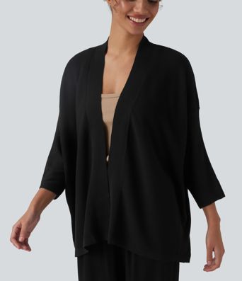 Cárdigan casual abierto al frente con mangas 3/4