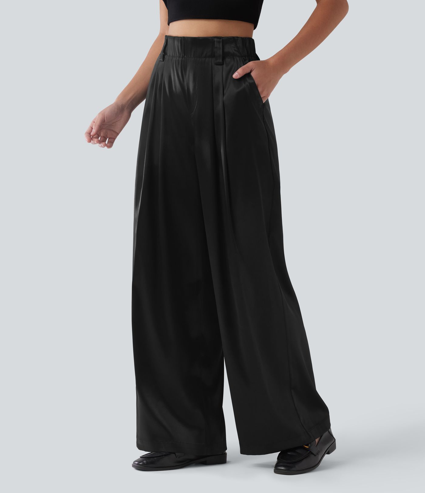 Halara Flex™ High Waisted Wide Leg Satin Work Pants with Pockets