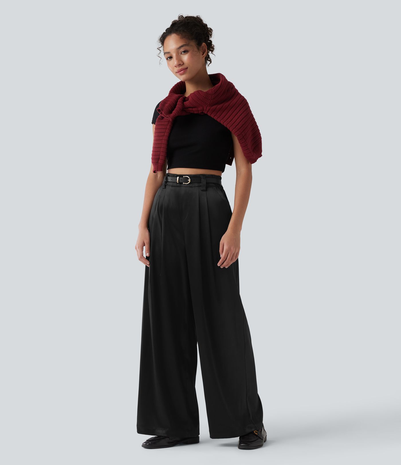 Halara Flex™ High Waisted Wide Leg Satin Work Pants with Pockets