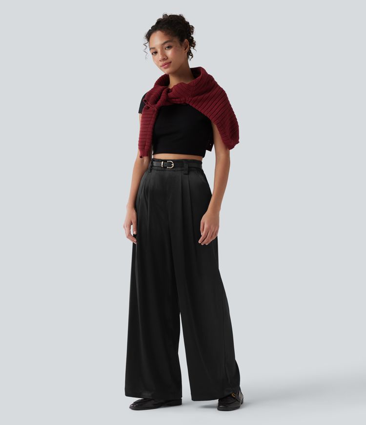 Halara Flex™ High Waisted Wide Leg Satin Work Pants with Pockets