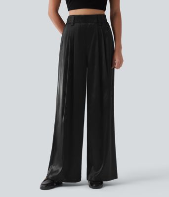 Halara Flex™ High Waisted Wide Leg Satin Work Pants with Pockets