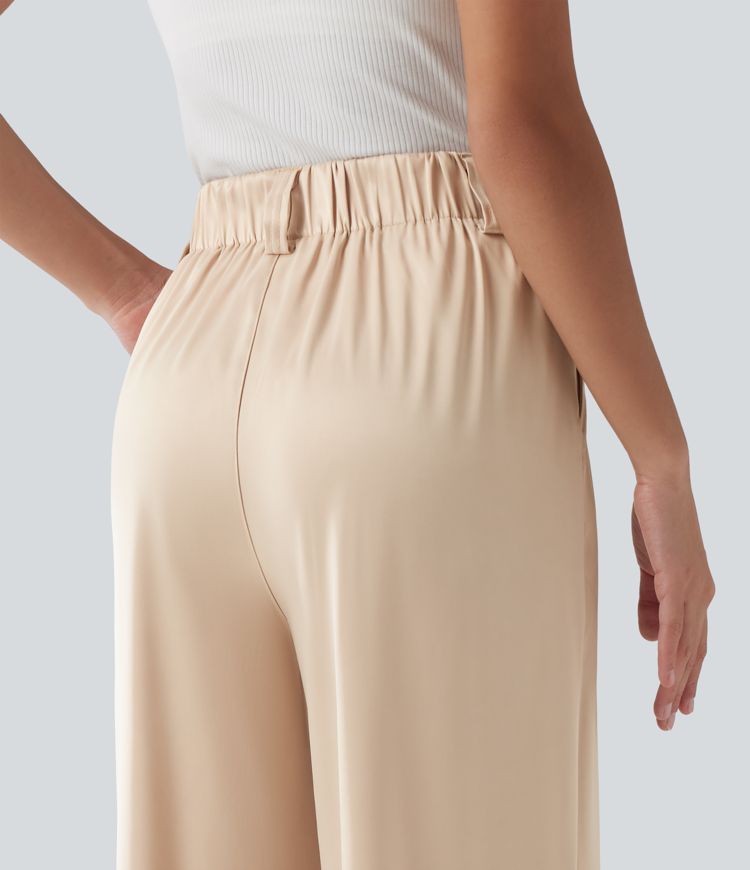 Halara Flex™ High Waisted Wide Leg Satin Work Trousers with Pockets