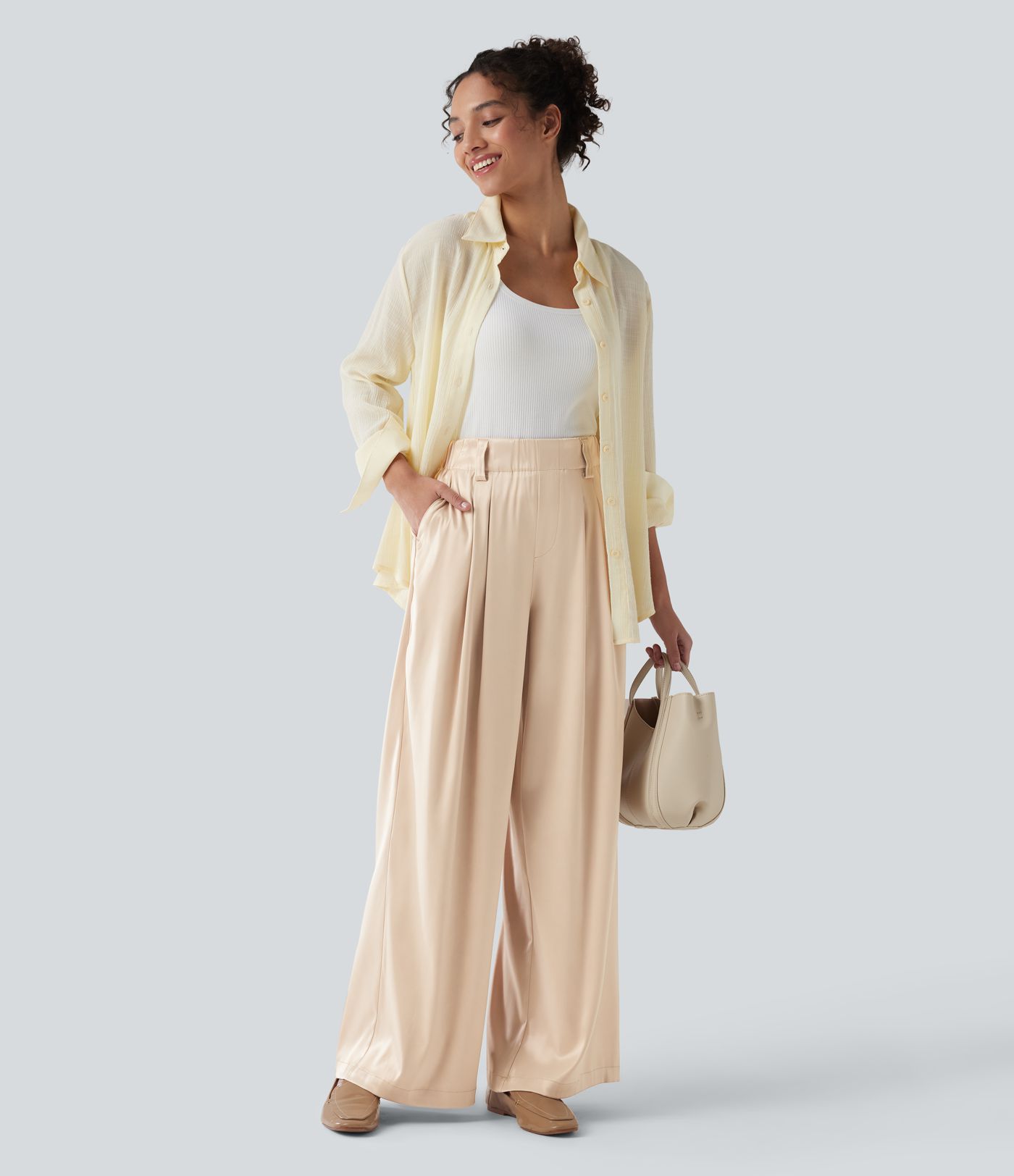 Halara Flex™ High Waisted Wide Leg Satin Work Trousers with Pockets