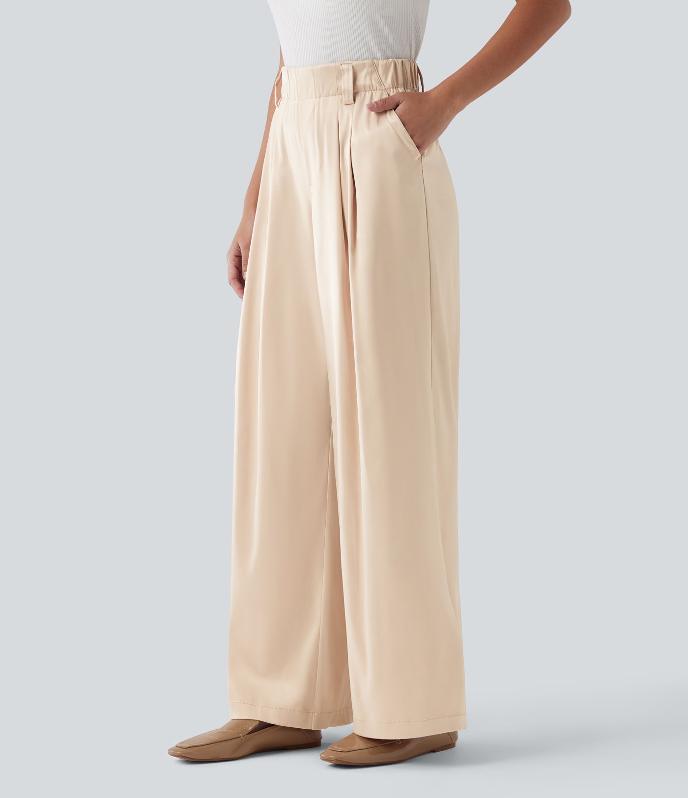Halara Flex™ High Waisted Wide Leg Satin Work Trousers with Pockets