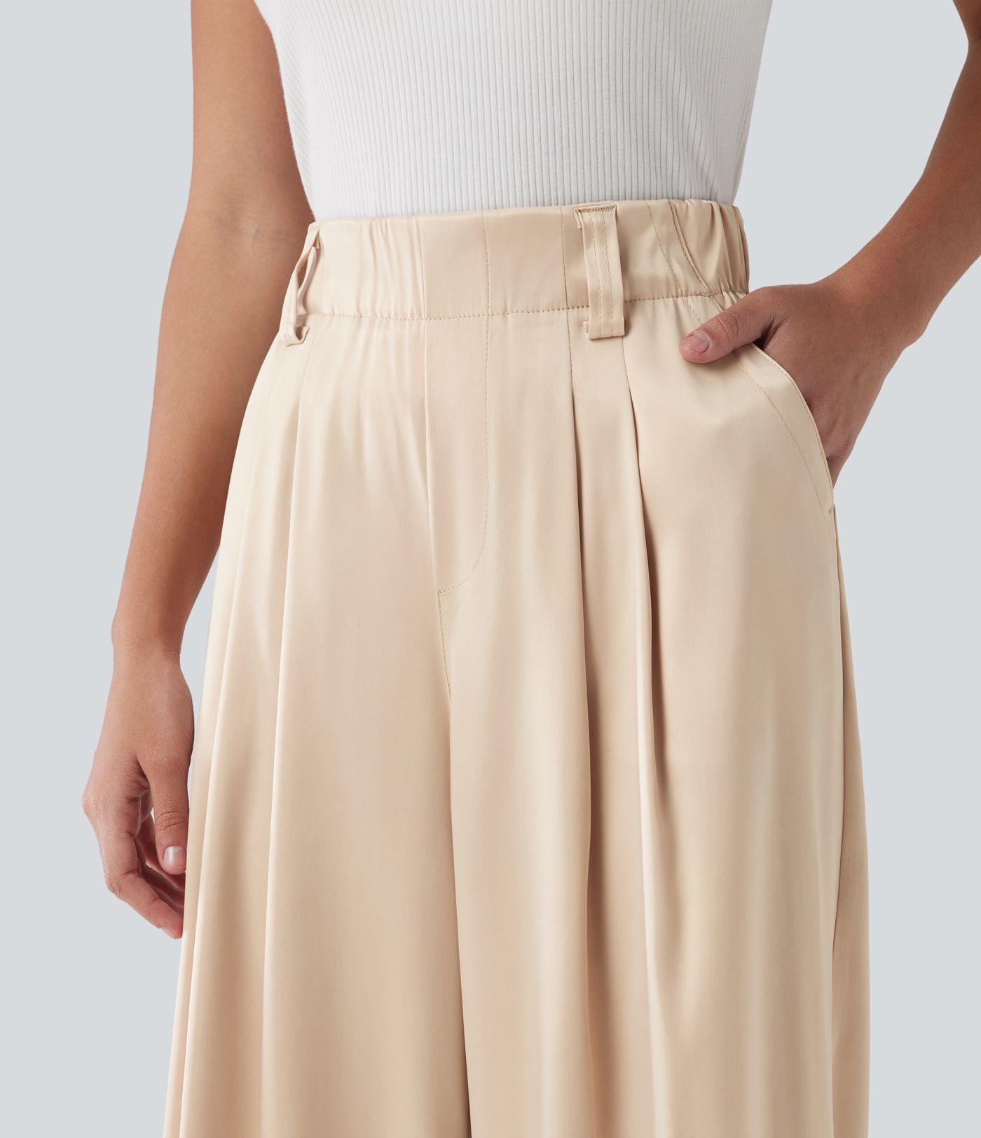 Halara Flex™ High Waisted Wide Leg Satin Work Trousers with Pockets