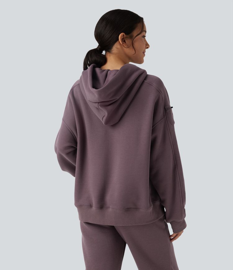 Hooded Long Sleeve Oversize Fleece Casual Sports Sweatshirt with Pockets