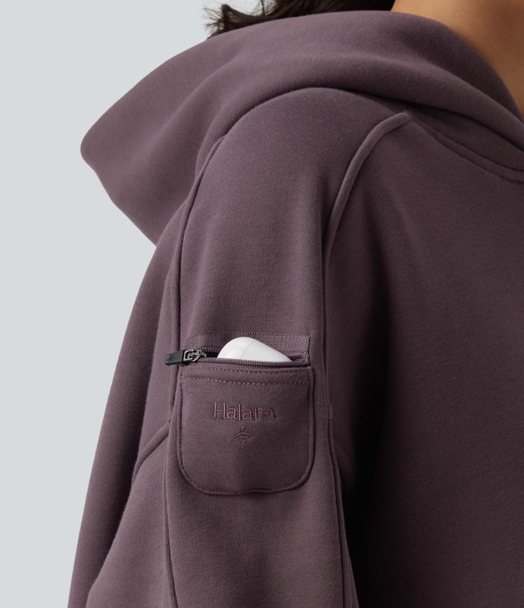 Hooded Long Sleeve Oversize Fleece Casual Sports Sweatshirt with Pockets