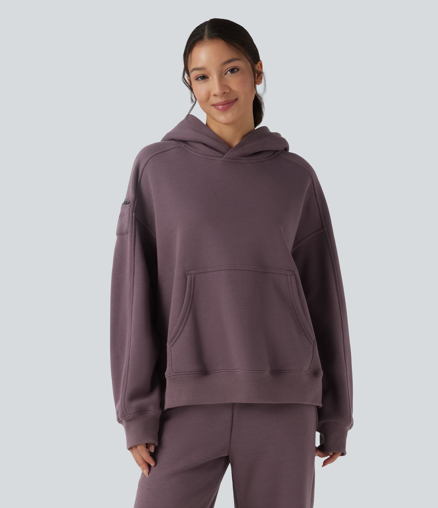 Hooded Long Sleeve Oversize Fleece Casual Sports Sweatshirt with Pockets