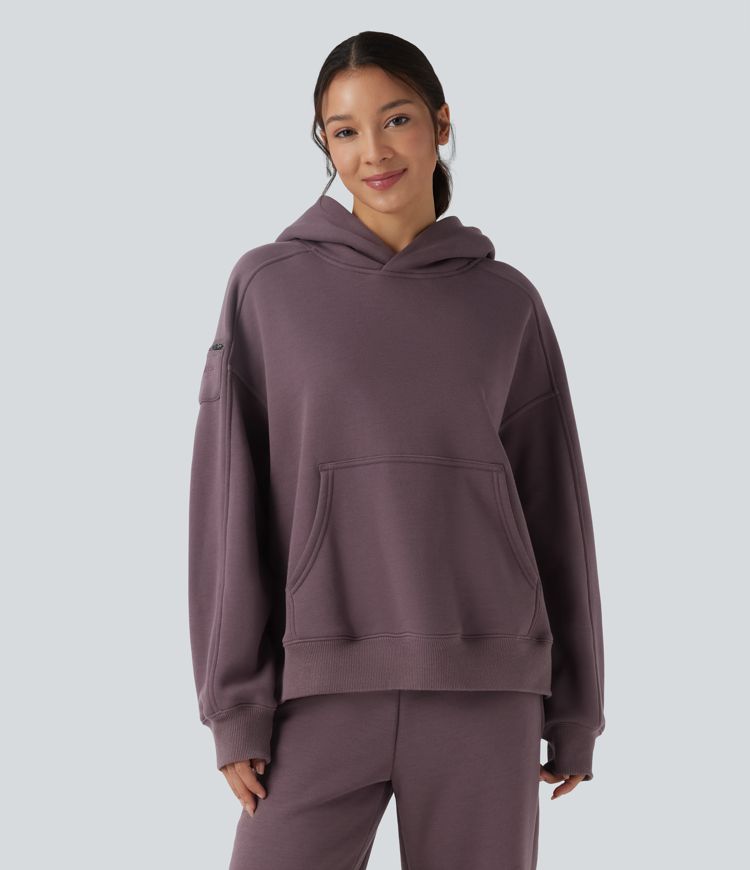 Hooded Long Sleeve Oversize Fleece Casual Sports Sweatshirt with Pockets