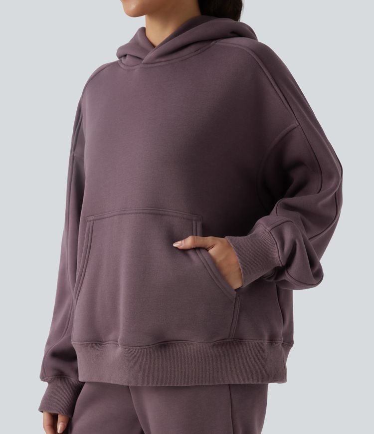 Hooded Long Sleeve Oversize Fleece Casual Sports Sweatshirt with Pockets