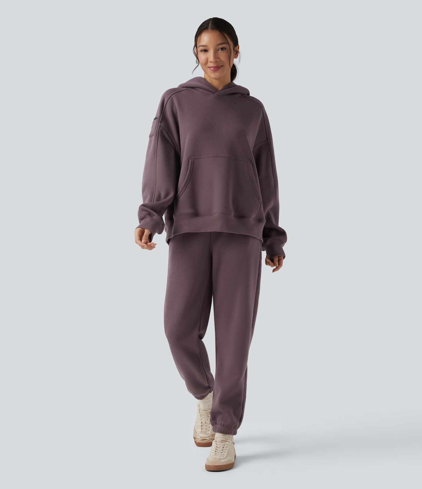 Hooded Long Sleeve Oversize Fleece Casual Sports Sweatshirt with Pockets