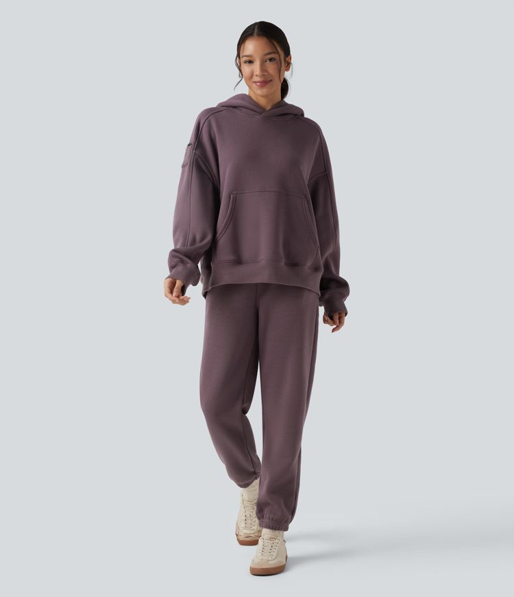Hooded Long Sleeve Oversize Fleece Casual Sports Sweatshirt with Pockets