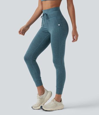 Halara UltraSculpt™ Heathered High Waisted Drawstring Quick Dry Yoga 7/8 Leggings with Pockets