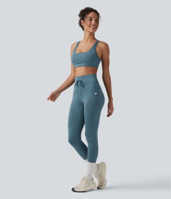 Halara UltraSculpt™ Heathered High Waisted Drawstring Quick Dry Yoga 7/8 Leggings with Pockets