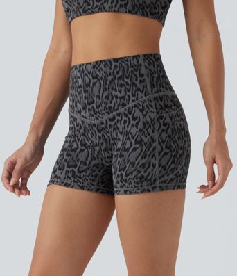 Halara UltraSculpt™ Leopard Print High Waisted Tummy Control Shaping Training Biker Shorts 3'' with Pockets