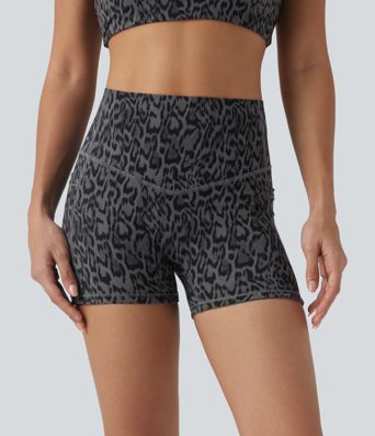 Halara UltraSculpt™ Leopard Print High Waisted Tummy Control Shaping Training Biker Shorts 3'' with Pockets
