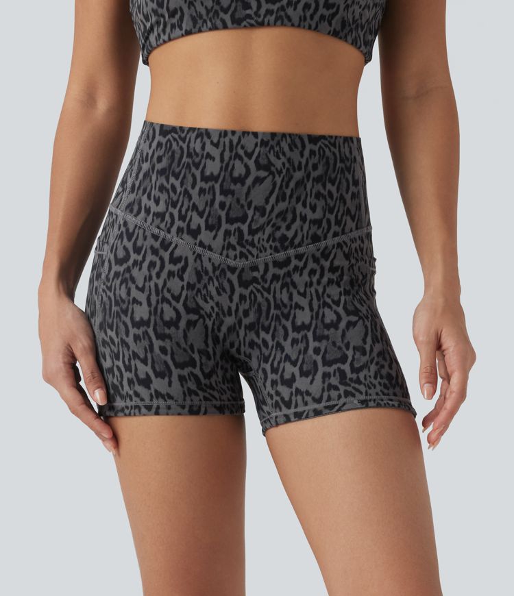 Halara UltraSculpt™ Leopard Print High Waisted Tummy Control Shaping Training Biker Shorts 3'' with Pockets