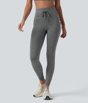 Halara UltraSculpt™ Heathered High Waisted Drawstring Quick Dry Yoga 7/8 Leggings with Pockets