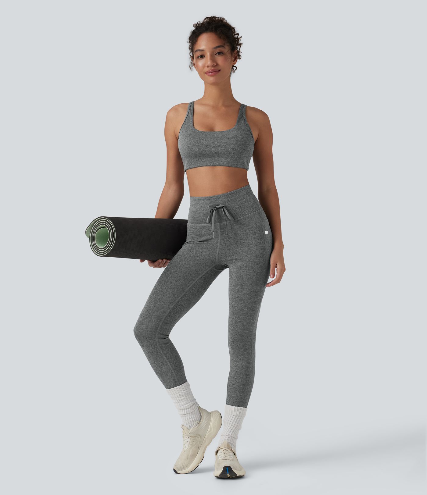 Halara UltraSculpt™ Heathered High Waisted Drawstring Quick Dry Yoga 7/8 Leggings with Pockets