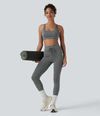 Halara UltraSculpt™ Heathered High Waisted Drawstring Quick Dry Yoga 7/8 Leggings with Pockets