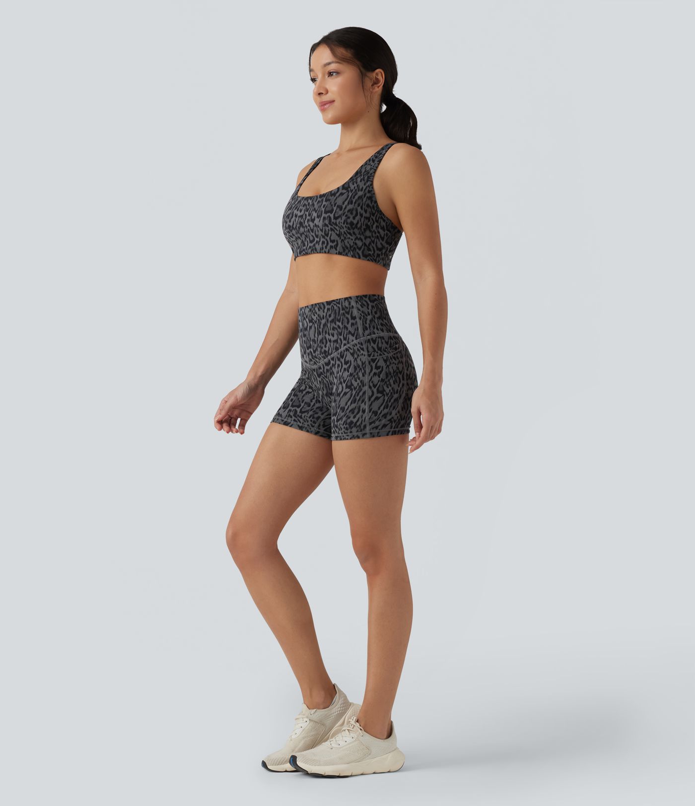 Halara UltraSculpt™ Leopard Print High Waisted Tummy Control Shaping Training Biker Shorts 3'' with Pockets