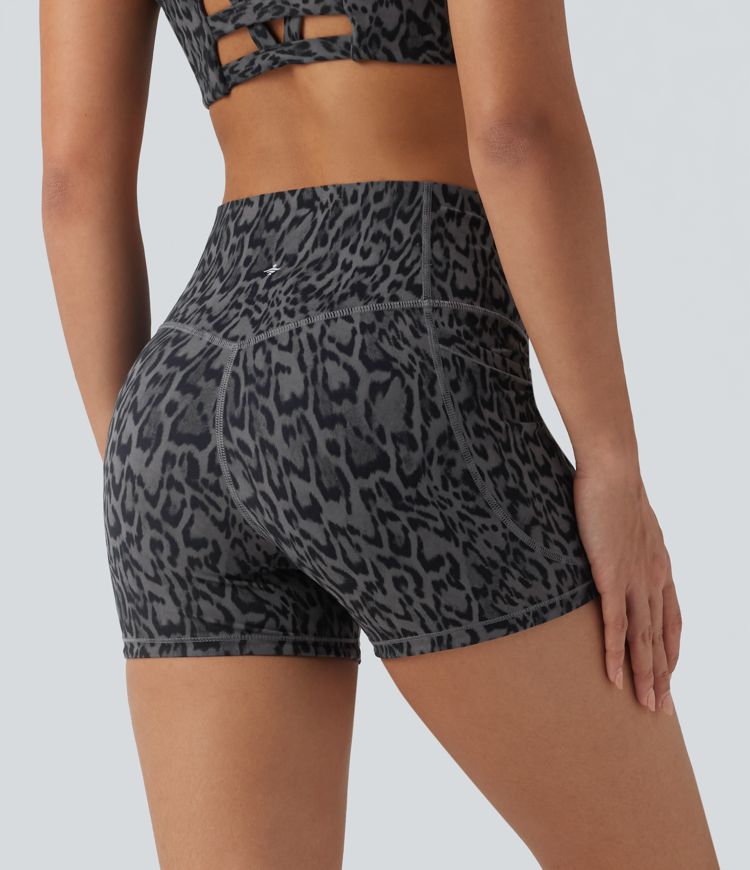 Halara UltraSculpt™ Leopard Print High Waisted Tummy Control Shaping Training Biker Shorts 3'' with Pockets