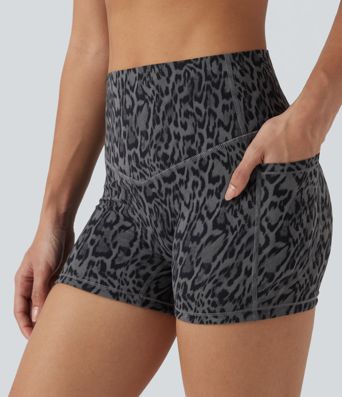 Halara UltraSculpt™ Leopard Print High Waisted Tummy Control Shaping Training Biker Shorts 3'' with Pockets
