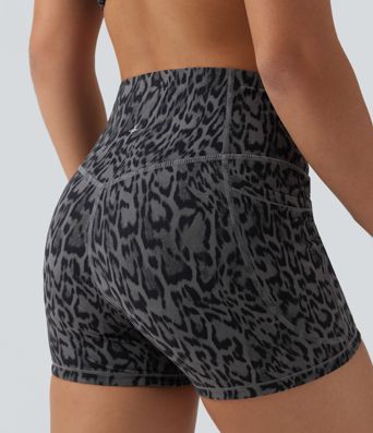 Halara UltraSculpt™ Leopard Print High Waisted Tummy Control Shaping Training Biker Shorts 3'' with Pockets