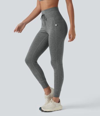 Halara UltraSculpt™ Heathered High Waisted Drawstring Quick Dry Yoga 7/8 Leggings with Pockets