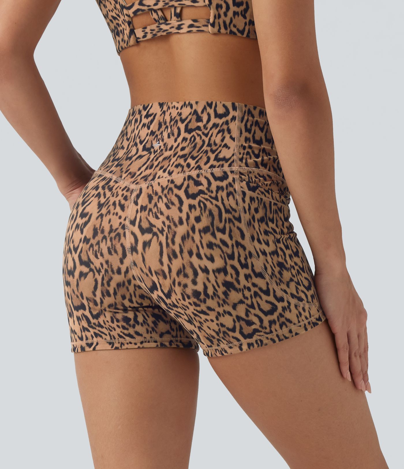 Halara UltraSculpt™ Leopard Print High Waisted Tummy Control Shaping Training Biker Shorts 3'' with Pockets