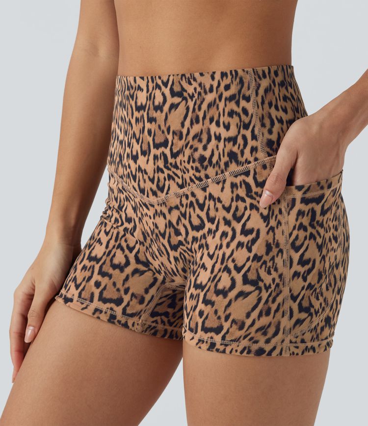 Halara UltraSculpt™ Leopard Print High Waisted Tummy Control Shaping Training Biker Shorts 3'' with Pockets