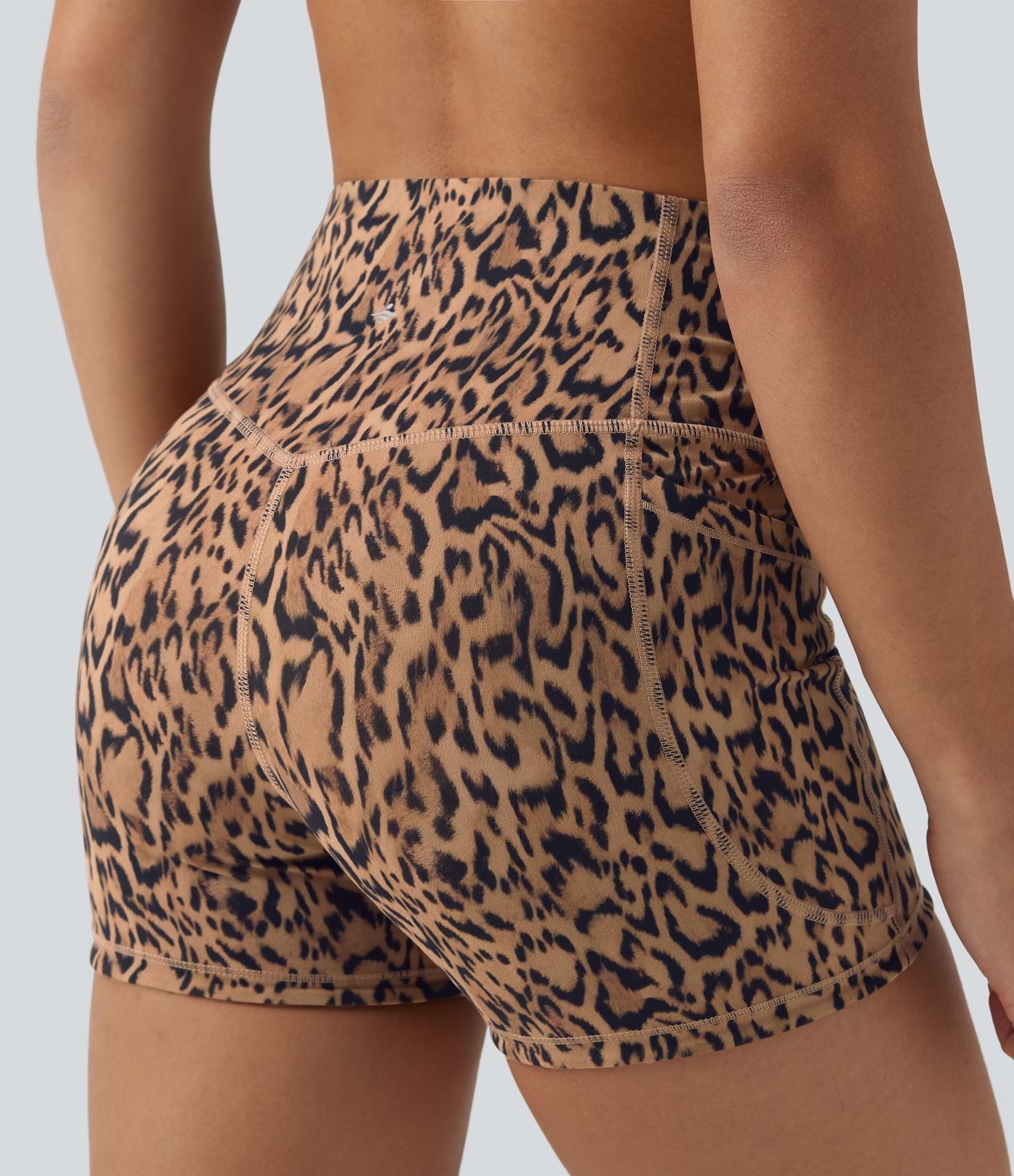 Halara UltraSculpt™ Leopard Print High Waisted Tummy Control Shaping Training Biker Shorts 3'' with Pockets