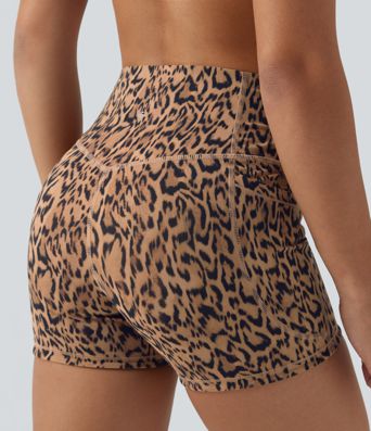 Halara UltraSculpt™ Leopard Print High Waisted Tummy Control Shaping Training Biker Shorts 3'' with Pockets