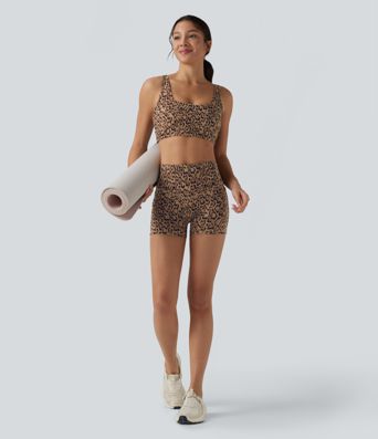 Halara UltraSculpt™ Leopard Print High Waisted Tummy Control Shaping Training Biker Shorts 3'' with Pockets