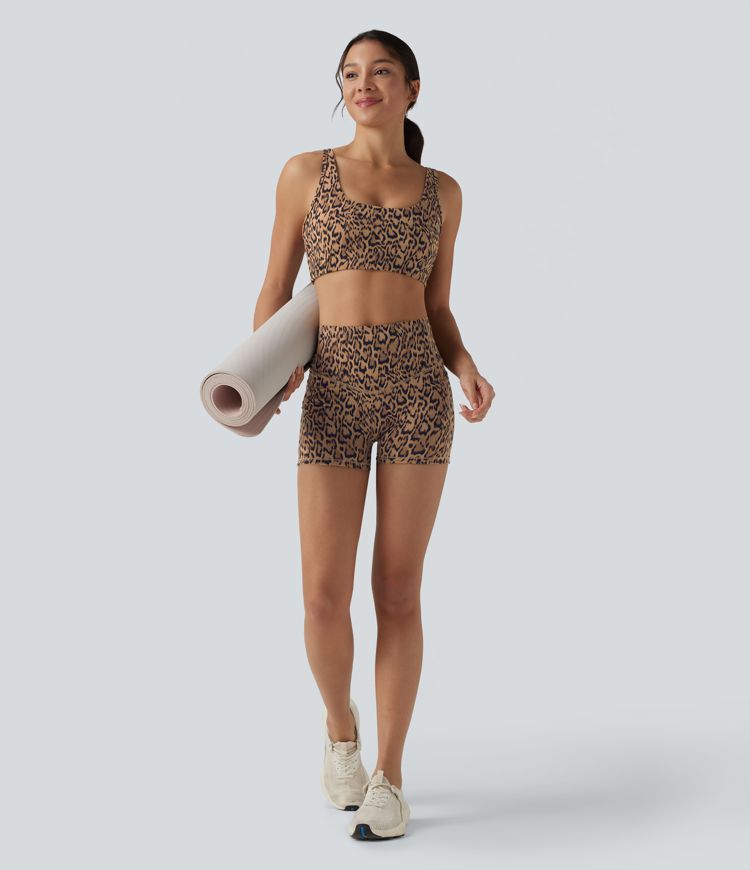 Halara UltraSculpt™ Leopard Print High Waisted Tummy Control Shaping Training Biker Shorts 3'' with Pockets