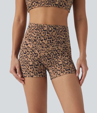 Halara UltraSculpt™ Leopard Print High Waisted Tummy Control Shaping Training Biker Shorts 3'' with Pockets