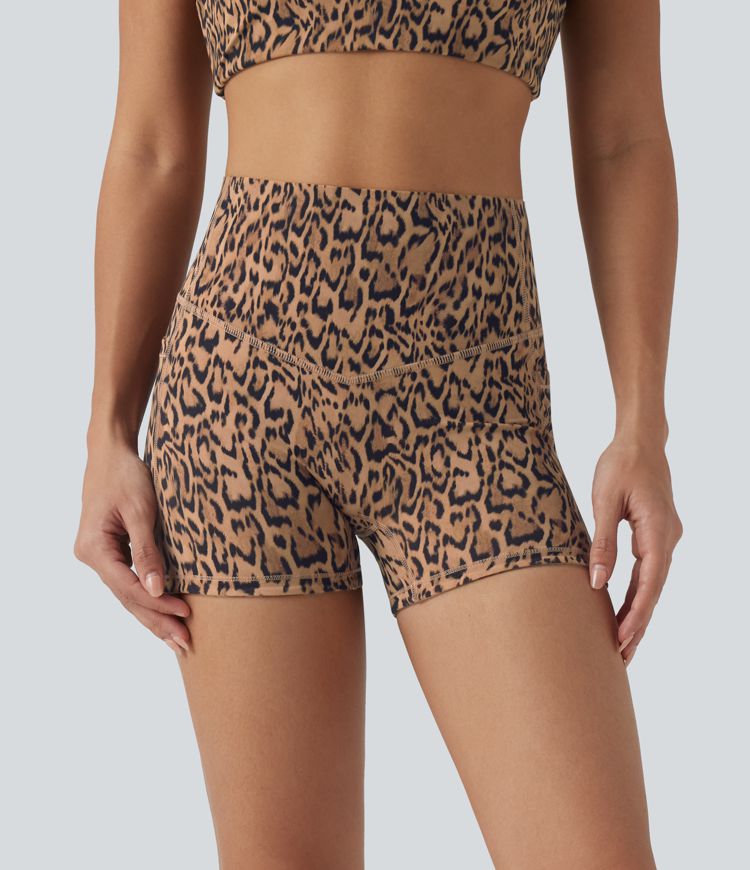 Halara UltraSculpt™ Leopard Print High Waisted Tummy Control Shaping Training Biker Shorts 3'' with Pockets
