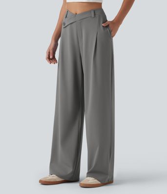 Pantalon tailleur ample asymétrique taille haute Halara Flex™ DayStretch avec poches