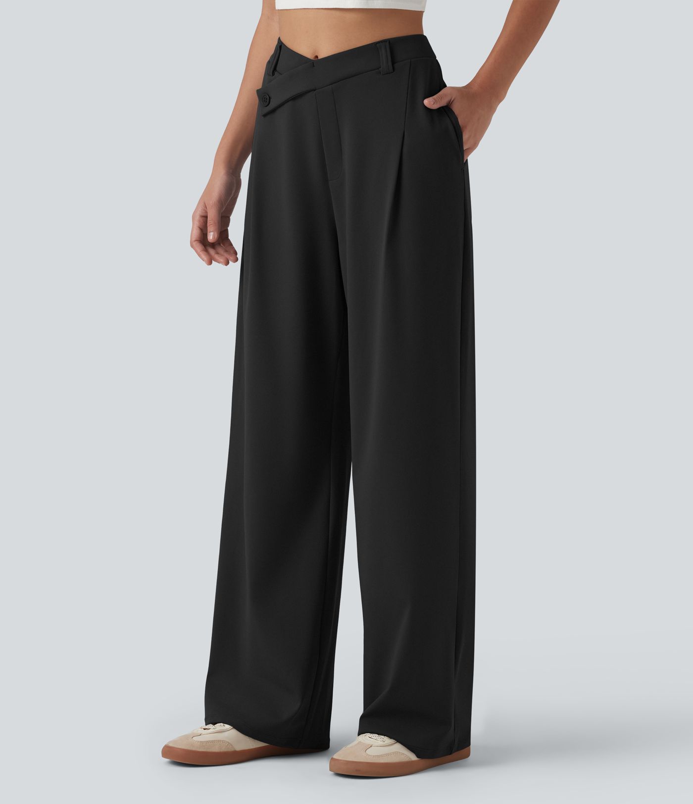 Pantalon tailleur ample asymétrique taille haute Halara Flex™ DayStretch avec poches