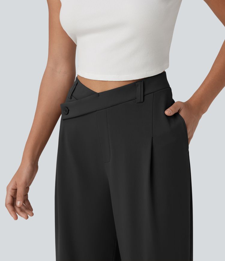 Pantalon tailleur jambes droites asymétrique taille haute Halara Flex™ DayStretch avec poches