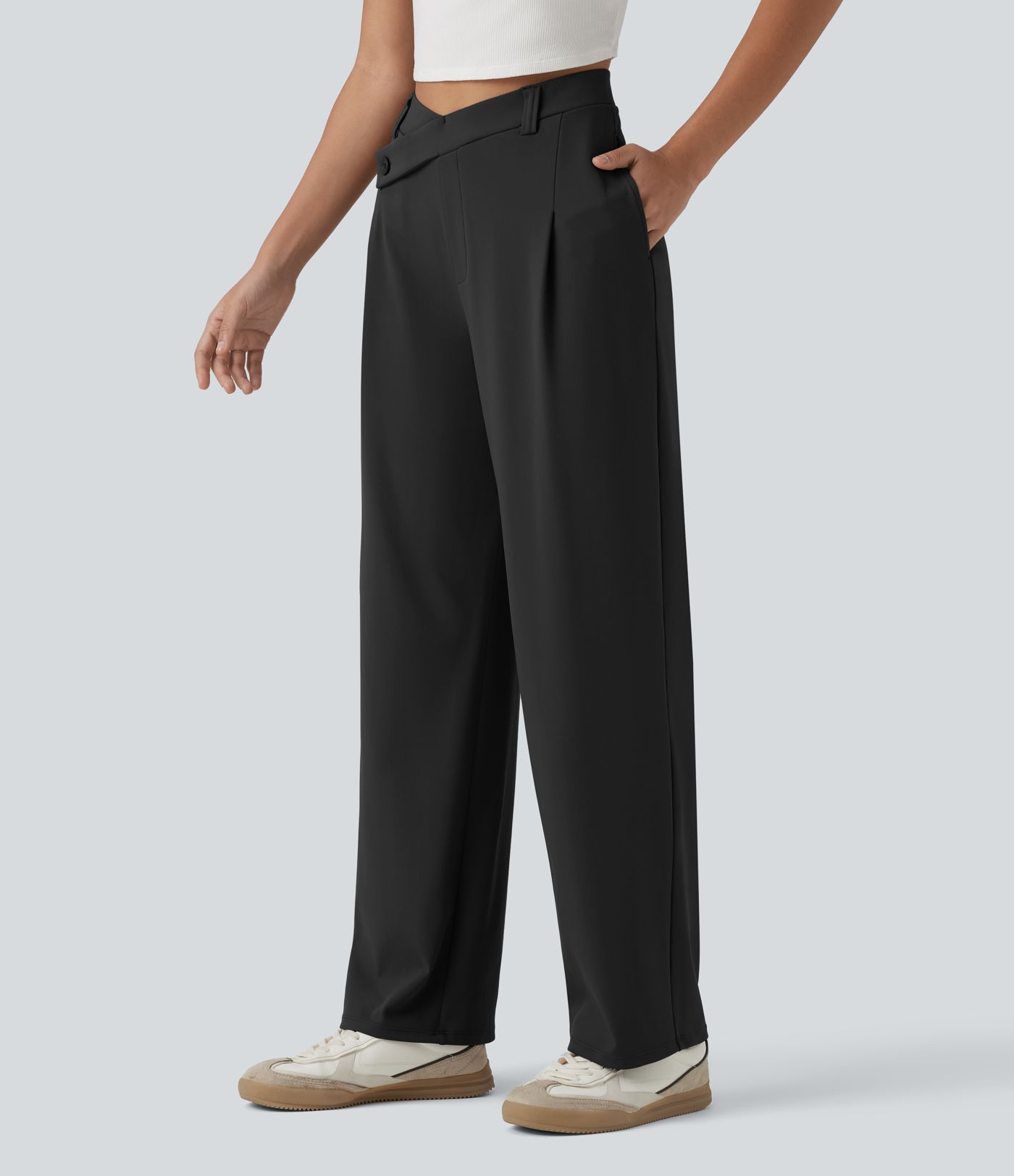 Pantalon tailleur jambes droites asymétrique taille haute Halara Flex™ DayStretch avec poches