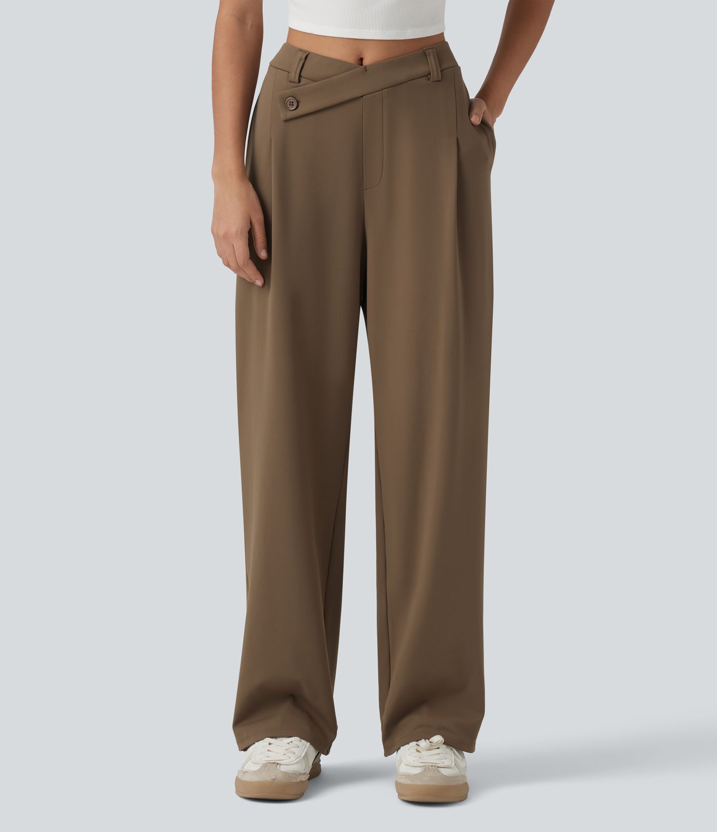 Pantalon tailleur jambes droites asymétrique taille haute Halara Flex™ DayStretch avec poches