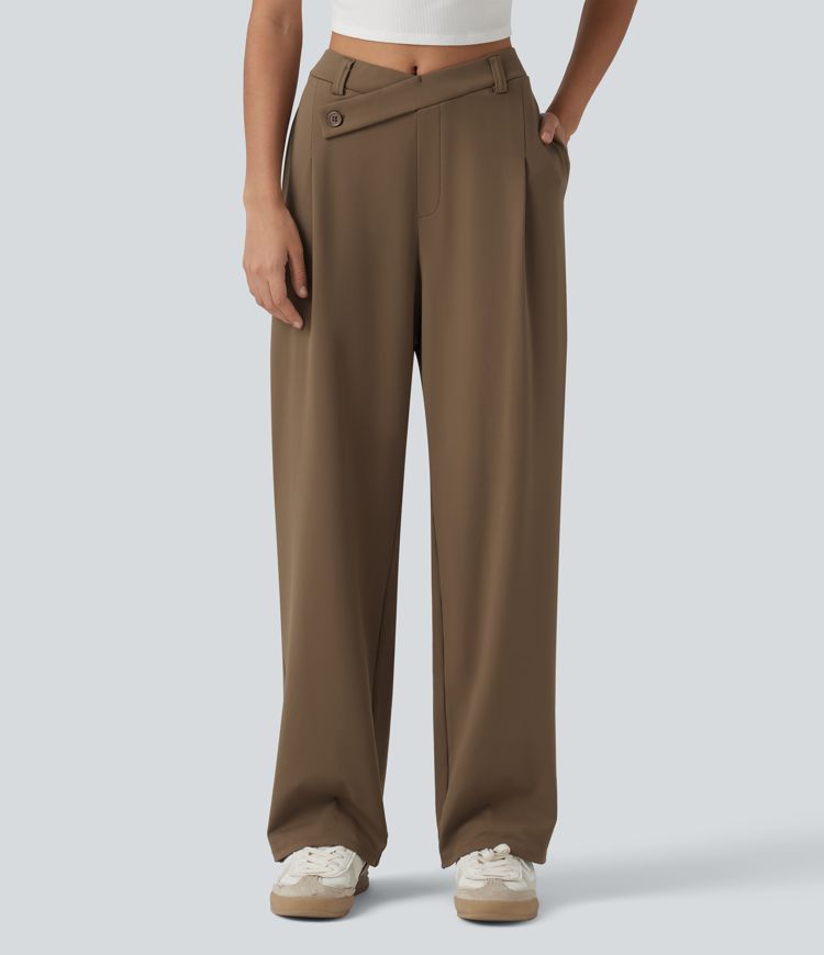 Pantalon tailleur jambes droites asymétrique taille haute Halara Flex™ DayStretch avec poches