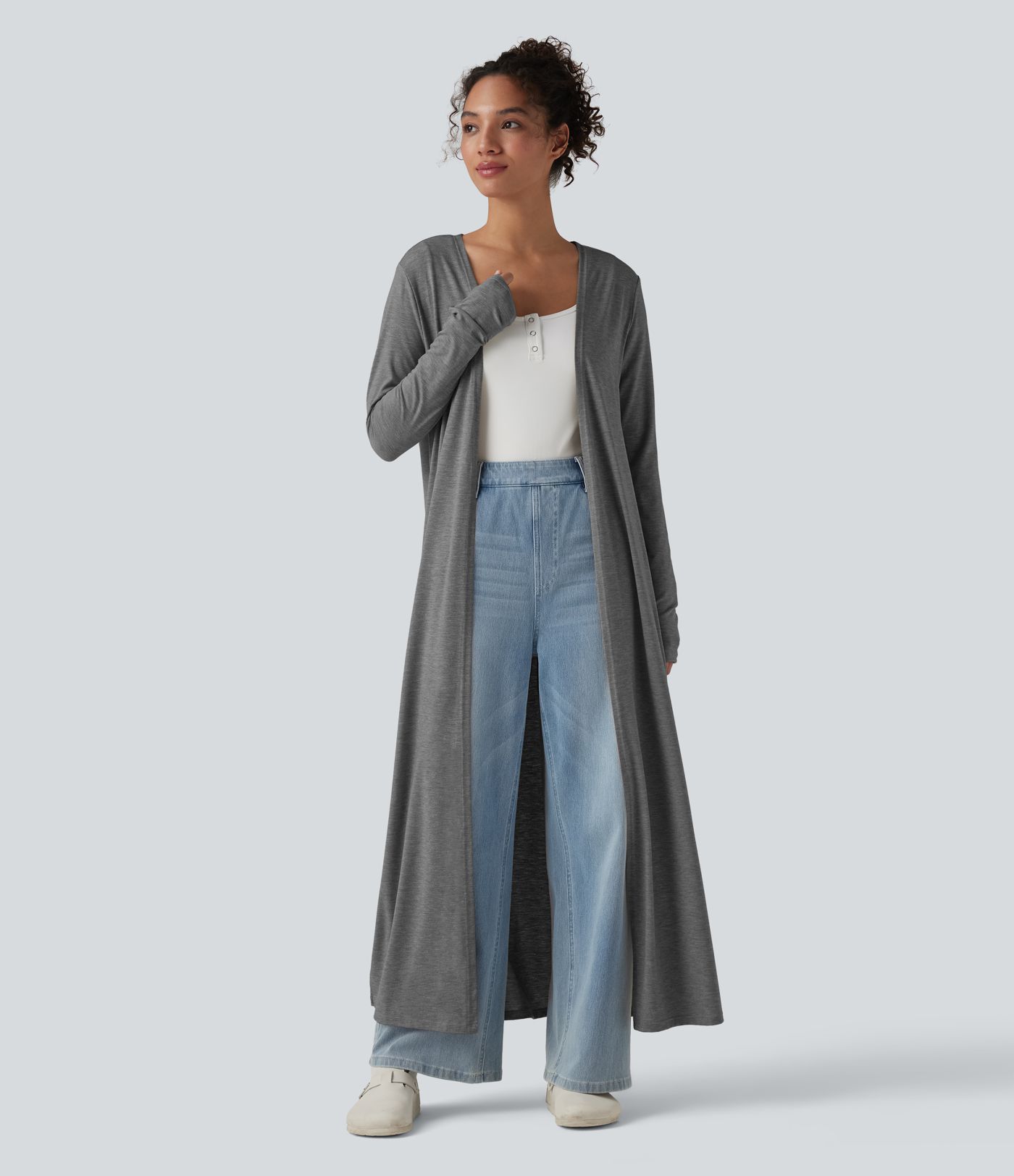Long Sleeve Split Hem Heathered Casual Longline Coat Long Sleeve Split Hem Heathered Casual Longline Coat